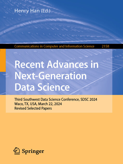 Title details for Recent Advances in Next-Generation Data Science by Henry Han - Available